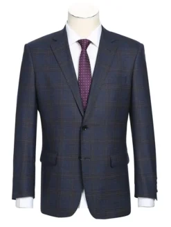 (44L) Classic Regular Fit 3-Piece Wool Stretch Checked Suits In Chocolate