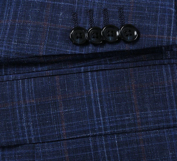 Regular Fit Wool & Linen Blue Plaid Blazer 4 Regular Fit Wool & Linen Blue Plaid Blazer - Image 4