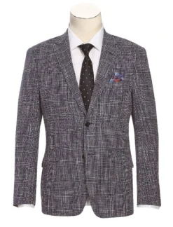 Slim Fit Stretch Wool Linen Blend Tweed Plaid Blazer
