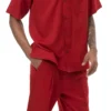 Men's 2 Piece Walking Suit Summer Short Sleeves In Cranberry