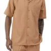Men's 2 Piece Walking Suit Summer Short Sleeves In Tan