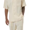 Men's 2 Piece Walking Suit Summer Short Sleeves In Butter