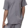 Men's 2 Piece Walking Suit Summer Short Sleeves In Gray