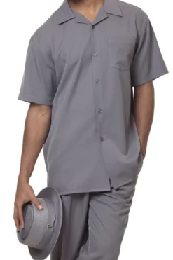 Men's 2 Piece Walking Suit Summer Short Sleeves In Gray