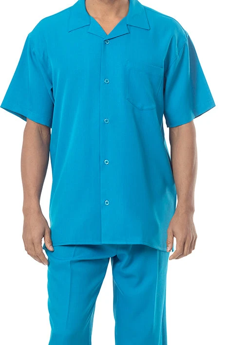 Men's 2 Piece Walking Suit Summer Short Sleeves In Teal 1 Men's 2 Piece Walking Suit Summer Short Sleeves In Teal