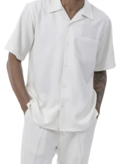 Men's 2 Piece Walking Suit Summer Short Sleeves In Cream