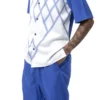 Royal Blue Criss Cross 2 Piece Short Sleeve Walking Suit With Shorts