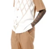 Tan Criss Cross 2 Piece Short Sleeve Walking Suit With Shorts