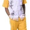 Gold Tropical Print 2 Piece Short Sleeve Walking Suit With Shorts