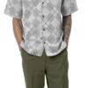 Olive 2 Piece Short Sleeve Walking Suit Argyle Pattern With Shorts