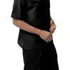 Black Tone On Tone 2 Piece Short Sleeve Walking Suit Set With Shorts