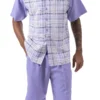 Lavender Plaid Walking Suit 2 Piece Short Sleeve Set With Shorts
