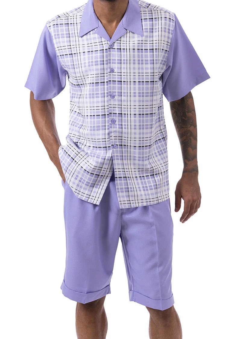 Lavender Plaid Walking Suit 2 Piece Short Sleeve Set With Shorts 1 Lavender Plaid Walking Suit 2 Piece Short Sleeve Set With Shorts