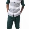 Emerald Green Horizontal Stripes 2 Piece Walking Suit Set With Shorts