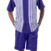 Purple Tone On Tone Stripes Walking Suit 2 Piece Short Sleeve Set With Shorts