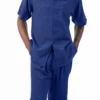 Navy Tone On Tone Windowpane Walking Suit 2 Piece Short Sleeve Set With Shorts