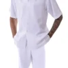 White Tone On Tone Windowpane Walking Suit 2 Piece Short Sleeve Set With Shorts