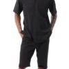 Black 2 Piece Short Sleeve Walking Suit Set With Elastic Waistband Shorts