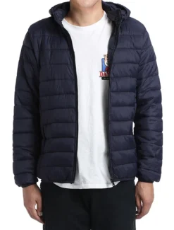 Men's Quilted Puffer Jacket With Detachable Hood In Navy 6 Men's Quilted Puffer Jacket With Detachable Hood In Navy -Gentri Store 819 Navy 1 S
