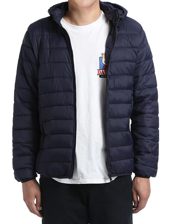 Men's Quilted Puffer Jacket With Detachable Hood In Navy 3 Men's Quilted Puffer Jacket With Detachable Hood In Navy - Image 3
