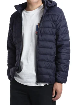 Men's Quilted Puffer Jacket With Detachable Hood In Navy 7 Men's Quilted Puffer Jacket With Detachable Hood In Navy -Gentri Store 819 Navy 2 S