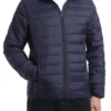 Men's Quilted Puffer Jacket With Detachable Hood In Navy