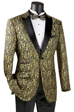 Gold Regular Fit Floral Pattern Jacket Peak Lapel