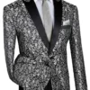 Silver Regular Fit Floral Pattern Jacket Peak Lapel