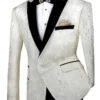 Ivory Regular Fit Floral Pattern Jacket Peak Lapel
