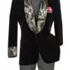 Black Regular Fit Velvet Jacket With Wide Shawl Lapel And Cuffs