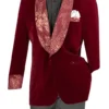 Burgundy Regular Fit Velvet Jacket With Wide Shawl Lapel And Cuffs
