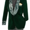 Emerald Green Regular Fit Velvet Jacket With Wide Shawl Lapel And Cuffs