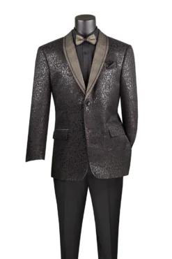 Black Regular Fit Jacket With Dots Lapel And Matching Bow Tie