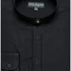 Men's Banded Collar Embroidered Shirt In Black/Black