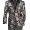 Silver Modern Fit Velvet Jacket Metallic Design