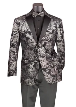 Silver Modern Fit Velvet Jacket Metallic Design