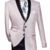 (XL) Pink Metallic Stripe Slim Fit Jacket 2 Button Shawl Lapel