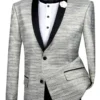 (3XL) Silver Metallic Stripe Slim Fit Jacket 2 Button Shawl Lapel