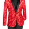 Red Embroidery Slim Fit Jacket Shawl Lapel With Bow Tie