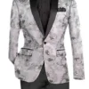 Silver Embroidery Slim Fit Jacket Shawl Lapel With Bow Tie