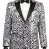 Regular Fit Sliver Sequin With Trim Leopard Pattern Party Jacket