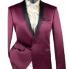 Wine Slim Fit Blazer Stretch Sateen 1 Button With Narrow Shawl Lapel