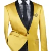 Gold Slim Fit Blazer Stretch Sateen 1 Button With Narrow Shawl Lapel