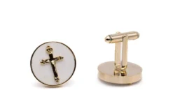 Gold Cross On White Men's Cuff Links Accessory Box