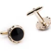 Black And Gold Round Crystal Men's Cuff Links Accessory Box