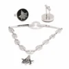 Freemasonry Silver Cross On Black Round Men's Cuff Links And Tie Chain 3 Piece Accessory Box