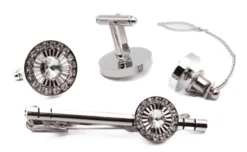 Silver Crystal Men's Accessory Box 4 Piece Collection Set