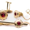 Ruby Crystal And Gold Men's Accessory Box 4 Piece Collection Set