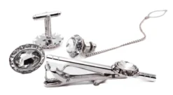 Crystal Silver Men's Accessory Box 4 Piece Collection Set