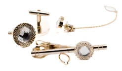 Gold Crystal Men's Accessory Box 4 Piece Collection Set